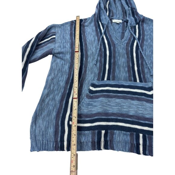 Lucky Brand Blue Striped Baja Hoodie M/M Cotton Blend Pullover With Front Pocket - Picture 8 of 11